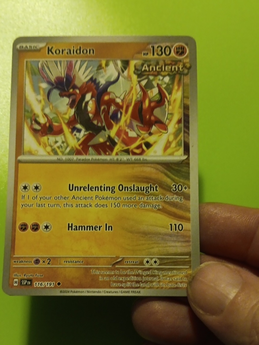 Pokemon Koraidon Card - Yellow Gold and Red Holo